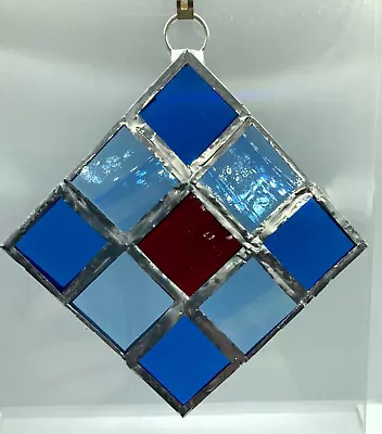 Buy F063 Stained Glass Suncatcher Hanging 13cm Diamond Blues Red • 11.50£