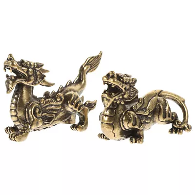 Buy 2 Pcs Vintage Animal Statue Brass Male And Female Feng Shui Ornaments • 9.19£