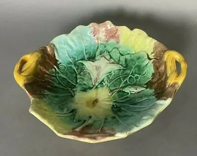 Buy Antique Victorian Floral Decorated Majolica Handled Serving Bowl • 185.45£