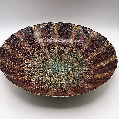 Buy Forged Artistic Accent Red Orange Teal Ombré Scalloped Edge Console Bowl 15.75” • 55.98£