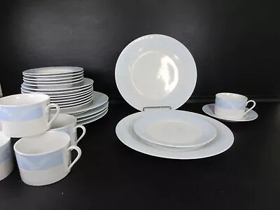 Buy Gibson Everyday Dinnerware Set Blue Floral White Background GUC Service 6 24 Pcs • 89.46£