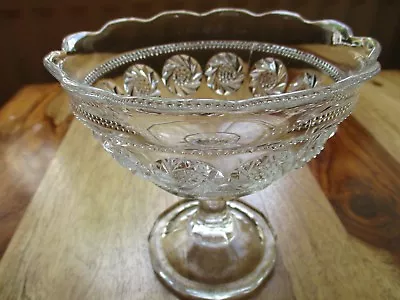 Buy Vintage / Retro Clear  Cut Glass Footed Pedestal Compote Bowl , Pin Wheel Design • 10.99£