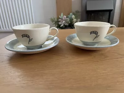 Buy Poole Pottery Hand Painted Bluebell Cups And Saucers Blue And Cream • 5£