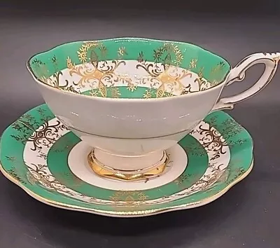 Buy Royal Standard China Rose Tea Cup & Saucer No. 2062 Green Gold • 18.99£