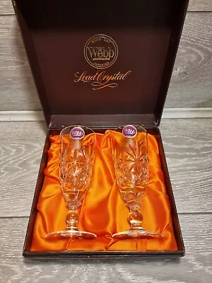 Buy Webb Continental Hand Cut Lead Crystal / 2 Champagne Glasses / Unused In Box • 24£