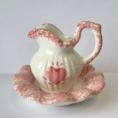 Buy Mini Water Pitcher Wash Basin Pink Heart Spongeware Doll House 3” Small Decor • 35.43£