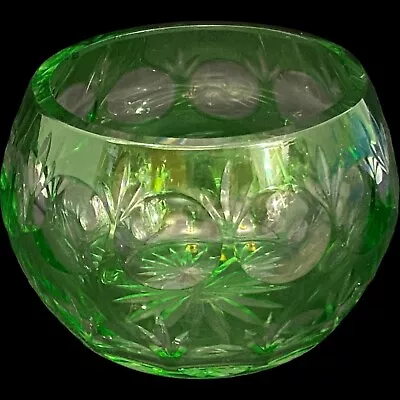 Buy Votive Bowl Candle Holder Green Cut To Clear Glass Round Perfect 4 Trinkets Also • 13.96£