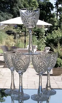 Buy Five Gorgeous Tall Stem Vintage Crystal GOTHIC Cut Wine Glasses 16.5cm, 160ml • 40£