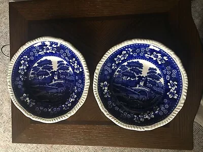 Buy  Two Copeland Spode Tower Blue Coupe Cereal Bowls Gadroon Edge Old Mark  • 27.03£