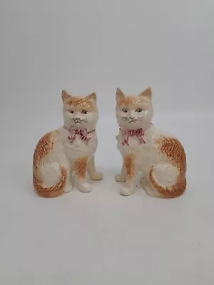 Buy Pair Of Antique Ceramic Staffordshire Cats  Antique Mantel Cats 20cm • 37.99£