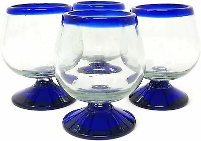 Buy Cobalt Blue Rim Cognac Snifter Tequila Glasses - Set Of 4 (7 Oz Each) • 37.27£