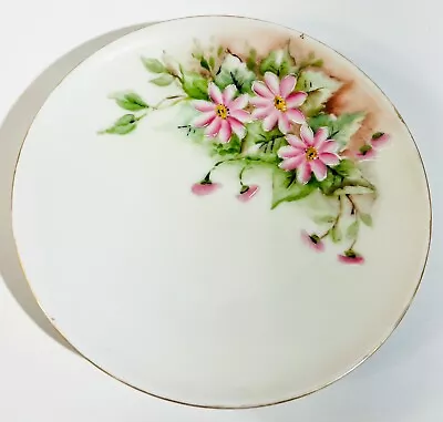 Buy Antique Bavarian Porcelain Hand Painted White-Ware Plate Pink Daisies  6” • 19£