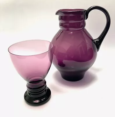 Buy Art Deco A D Copier Leerdam Purple Amethyst Glass Jug Goblet Andries Dirk Copier • 85£