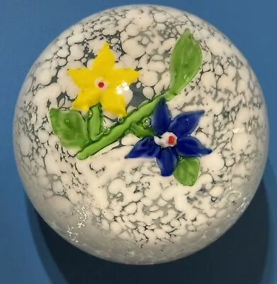 Buy Lampwork Art Glass ~ White/Green/Blue/Yellow Flower ~ Paperweight ~ Unmarked • 13.97£