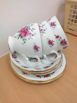 Buy Beautiful Queen Anne Bone China Tea Trio, Cup Saucer & Side Plate Pink Roses X 3 • 12.99£
