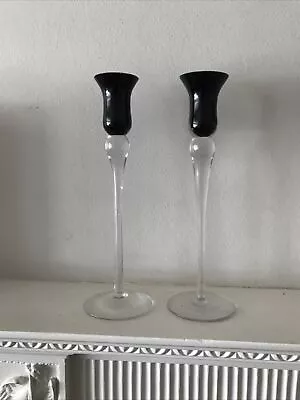 Buy Pair Of Glass Candlesticks 25cms Tall • 3.99£