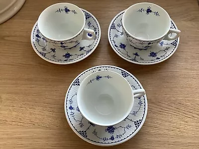 Buy Larger Size Vintage Furnivals Denmark Blue Breakfast Cups & Saucers. Set Of 3 • 18.99£