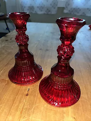 Buy Tiara Indiana Glass Co. Ruby Red Flash Glass Paneled 6” Candlestick Holders • 14.91£