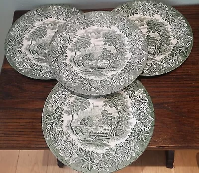 Buy 4 X Vintage English Ironstone Tableware Castles Green Dinner Plates 24.5cm • 18.95£