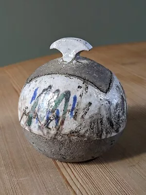 Buy Brutalist Studio Pottery Sphere Ball Lid Pot Trinket Box Raku Grey Mid Century • 18£