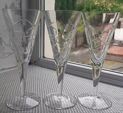 Buy 3 Royal Doulton Crystal Lunar Glass Champagne Flutes Etched Mark 21 X 9 Cm • 37.99£