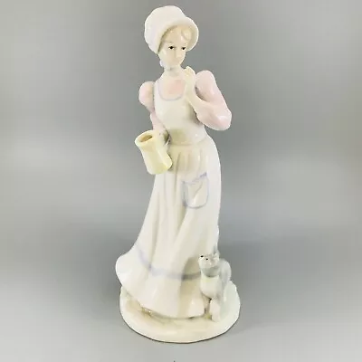 Buy Figurine Ornament Ceramic China  Young Lady Holding Jug With Cat At Her Feet • 10.09£