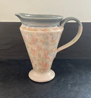 Buy Art Deco Style Hand Thrown Studio Pottery Jug/sponge Ware Pink Green Blue/vase • 18.99£