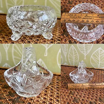 Buy Crystal Cut Glass Basket And Dish, Vintage 1950s, 2 Nice Pieces, Aprox 3.5 Inch • 9.29£