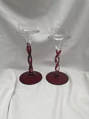 Buy Vintage Pair Of Glass Swirl Twirl Stemmed Candle Stick Tea Light Holders  • 15£