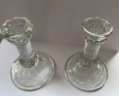 Buy Collectible Vintage Pair Of Clear Glass Candlestick Holders • 15£