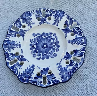Buy Hand Painted Blue & White Floral Portuguese Pottery Wall Plate • 8£