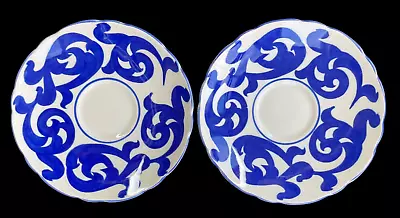 Buy 2 Two RARE Vintage Royal Cauldon Blue Scroll SMALL 4 1/2  Saucers 11.5cm • 9.95£