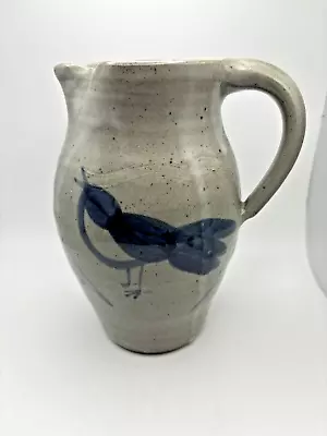 Buy Vintage Salt Glaze Pottery Pitcher Jug 7” Gray With Blue Bird • 22.37£