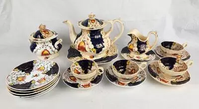 Buy Gaudy Welsh Staffordshire Porcelain Tulip Pattern 18 Pieces - Tea Pot & More • 251.61£