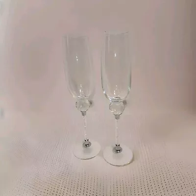 Buy Crystal Ball Champagne Rhinestone Bling Stem Wedding Toasting Glasses Set Of 2 • 27.95£