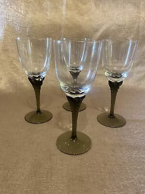 Buy 4 Vintage Bohemian Wine Glasses. Grey Smoke Twisted Stem Claw Top • 24.99£