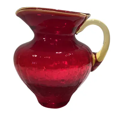 Buy Vintage Rare Blenko Hand Blown Ruby Red Crackled Glass Ambrosia  Handle • 15.07£