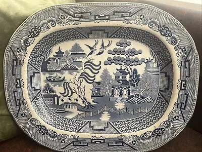 Buy Willow Pattern Transferware Large English Antique Platter Serving Dish 18” X 14” • 24.99£