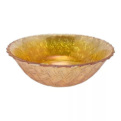 Buy Marigold Carnival Glass Serving Bowl Basket Weave Design Vintage 9” X 3” • 7.47£