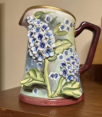 Buy Majolica Floral Pitcher Blue Bonnet Flower Blossom Dimensional Multi-color • 93.18£