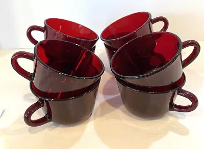 Buy Ruby Red Glass Set Of 8 Mugs Teacups Vintage Glassware • 11.17£