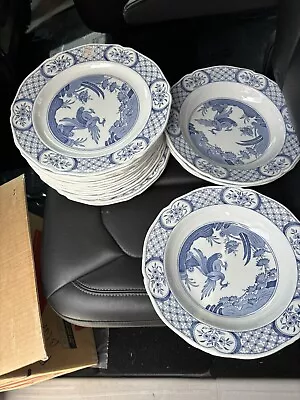 Buy Furnival Old Chelsea Light Blue 10”Soup Bowls And 10 Inch Plates (set Of 22) • 427.76£