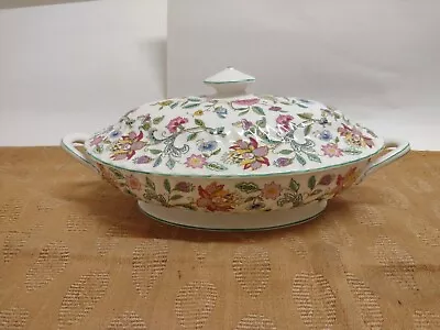 Buy Minton Haddon Hall Floral  Bone Porcelain Large Covered Vegetable England 11 X7  • 138.86£