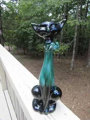 Buy Blue Mountain Pottery / MCM Black GREEN Drip Glaze CAT / Canada / 12 3/4  Mint! • 55.87£