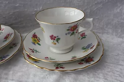 Buy VINTAGE ROYAL VALE SPRING FLOWERS FINE BONE CHINA 4 X TRIOS CUP SAUCER PLATE • 15£