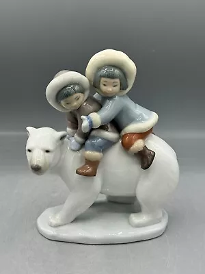 Buy LLADRO Nao Eskimo Riders Children Boy And Girl Pola Bear FIGURINE #5353 . • 99.95£