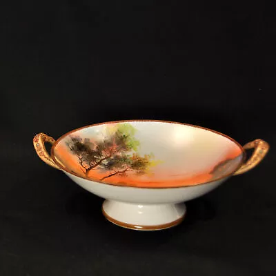 Buy Noritake Pedestal Bowl Tree In Meadow Hand Painted Brown Moriage 1918-1931 Japan • 50.31£