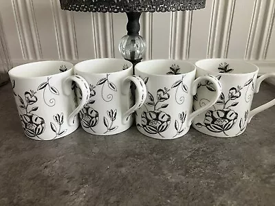 Buy Royale Garden Staffordshire Bone China Mugs Black White Floral • 12£