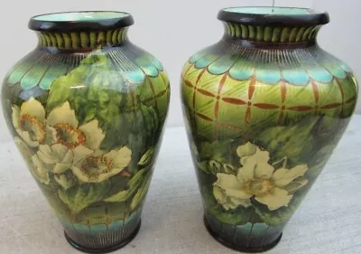 Buy Antique Pair Doulton Lambeth Faience Vases Hand Painted By Mary Butterton  C1890 • 64£