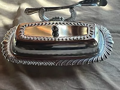 Buy VINTAGE Ironware Silver Chrome Butter Dish W Knife Holder Glass Dish USA • 14£